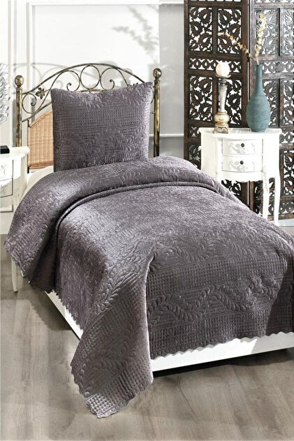 Single Velvet Bedspread Anthracite
