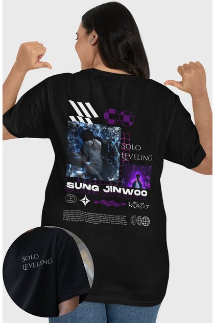 Oversize Jin-Woo Solo Leveling Anime Back Printed Unisex T-Shirt Ft1Ss101446