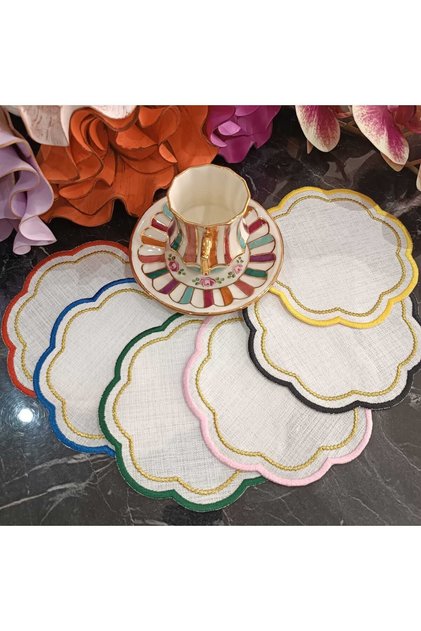 Colorful Glitter Beads Embroidery Detailed 6 Cocktail Napkins Coffee Side Napkin Presentation Napkin