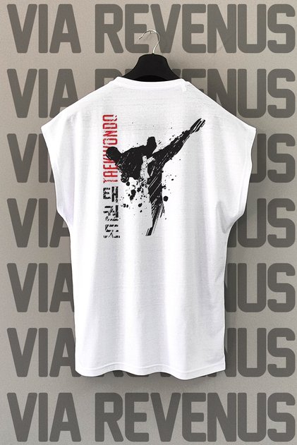 Taekwondo Back Printed Sleeveless White Sports T-shirt