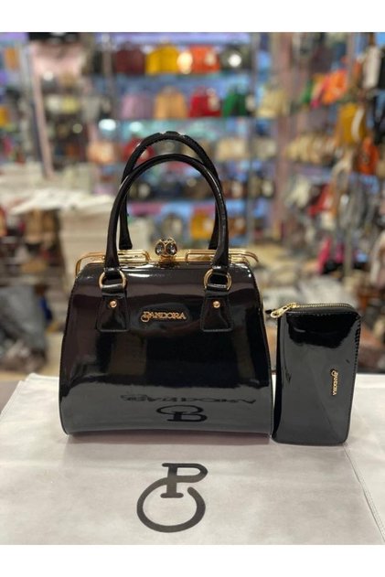 カーペンター DAMSEL DS120 Pandora 155 3点セット Pandora Bags Siyah Rugan Burslu Büyük Çanta Ve Cüzdan Seti