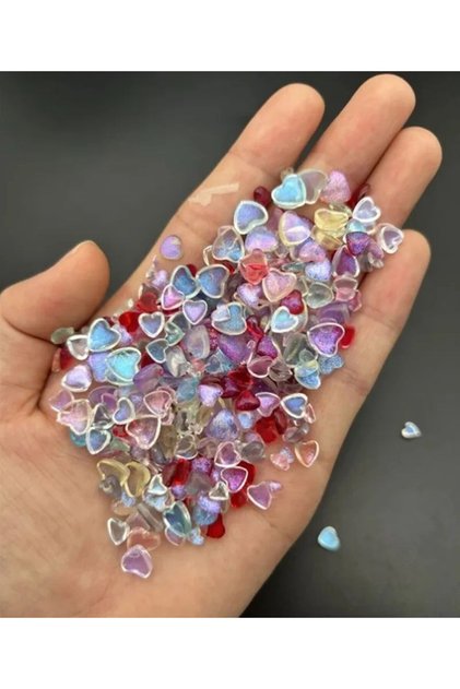 100 Adet 8mm Glitter Heart Profesyonel Mini Tırnak Süsleri Nail Charms Nail Art Objeleri