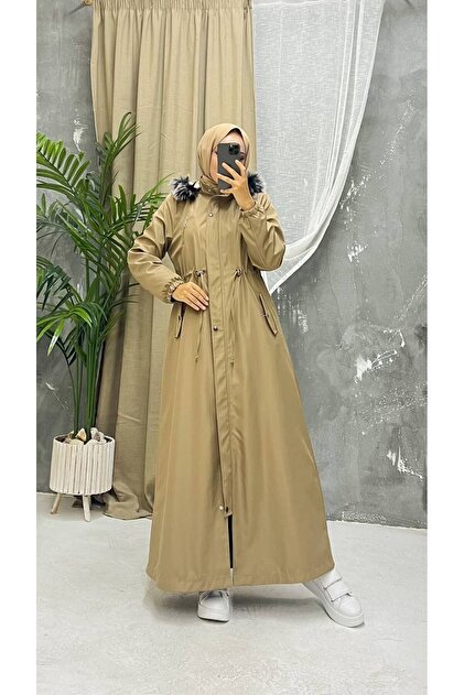 Vibeys Collection Bej İçi Kürklü Ve Su Geçirmez Tam Boy Kadın