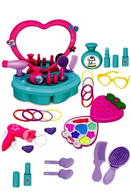 Gift Real Mirrored Beauty Salon with Accessories + Toy Strawberry Makeup Set House Playhouse