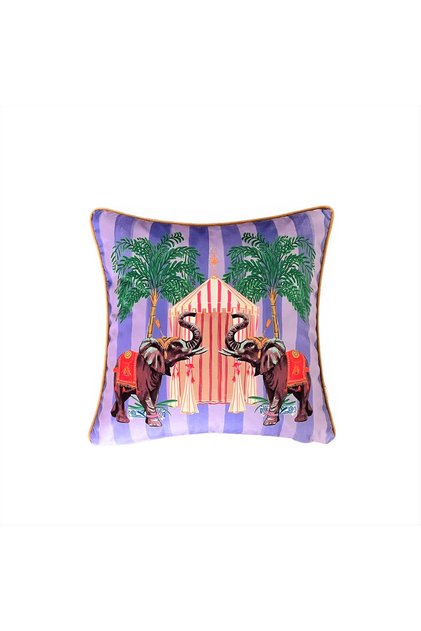 Elephant Patterned Purple Velvet Cushion Cover (50 X 50)