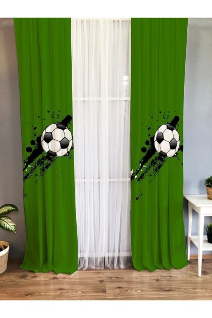 Cortina de fundal imprimată cu minge de fotbal cu o singură aripă din catifea - verde
