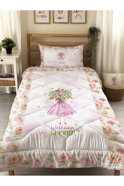 Princess Girl Patterned Quilted Quilt, Decorative Bedspread