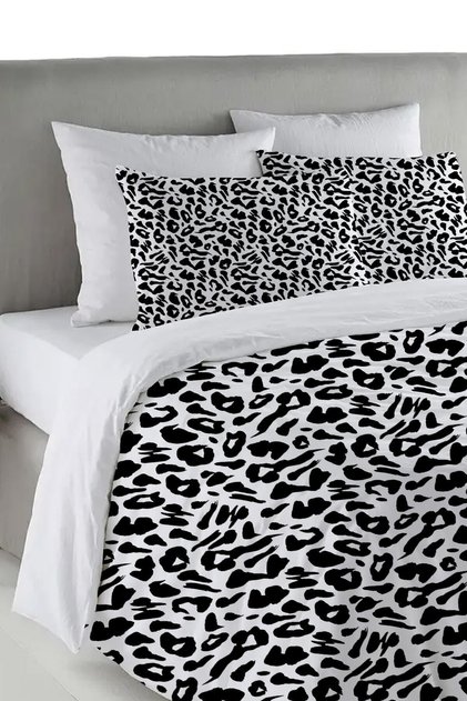 Black Leopard Pattern Printed Double 200x220 Cm Duvet Cover Set - White