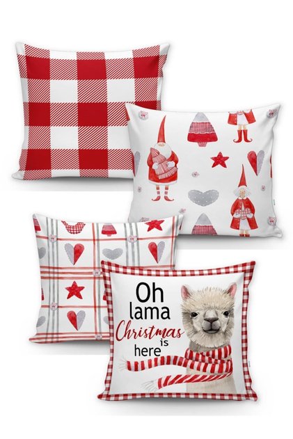 Evmila Christmas Patterned 4-Piece Throw Pillow Cover Set