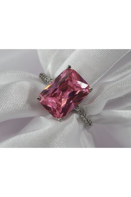 Pembe Baget Taşlı Gümüş Yüzük, Pembe Kuvars Yüzük, Pembe Renkli Baget Taşlı Gümüş Yüzük