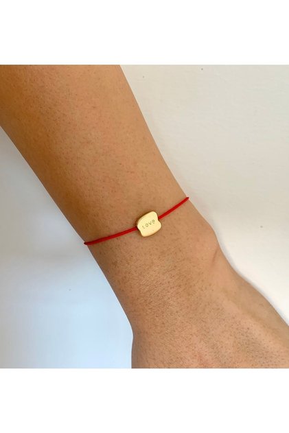 Love Yazılı Minimal Kırmızı Ip Bileklik