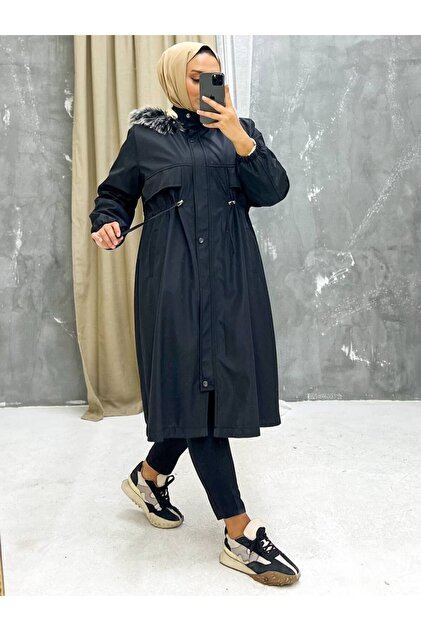 Vibeys Collection Siyah İçi Kürklü Ve Su Geçirmez Kadın Kışlık
