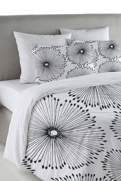 Black Flower Pattern Printed Double 200x220 Cm Duvet Cover Set - White