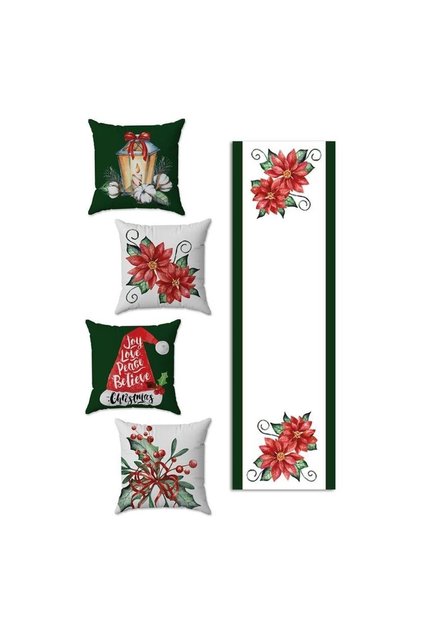 New Year's Themed 4-Piece Throw Pillow Cover and Runner 5-Piece Set