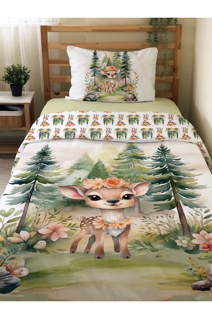Deer Patterned Cute 2-Piece Set - Printed Single Duvet Cover Set 160x220 cm