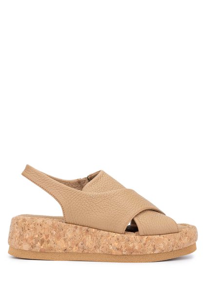 Women's Genuine Leather Taupe color Flat Sandals