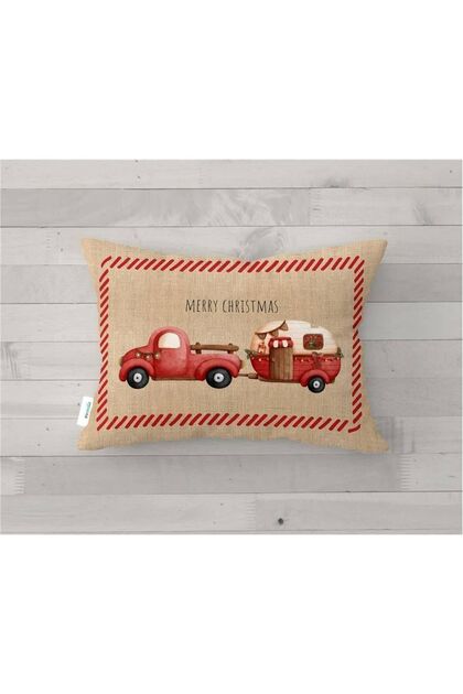 New Year's Special Caravan Pulling Pickup Truck Patterned Velvet Throw Pillow Cover