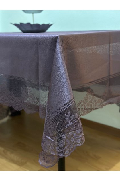 Tile Patterned, Carefree, Stain-Proof, Lace Tablecloth, Purple 160x220 Cm