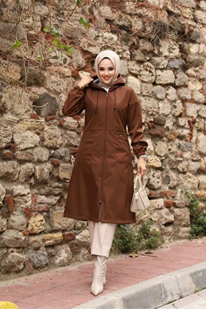 Vibeys Collection Kahverengi İçi Çizgili Ve Kapüşonlu Su Geçirmez