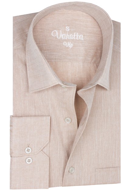 Men's Salmon Long Sleeve Linen Effect Cotton Shirt with Pockets