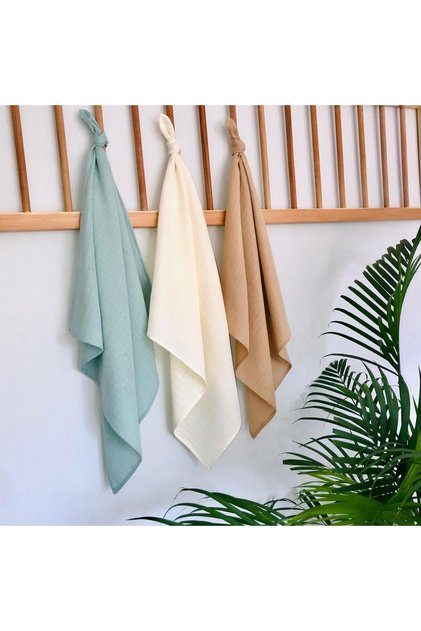 3-Piece Organic Muslin Cover 75+75 cm Baby Swaddle Blanket Kitchen Cloth Drying Towel Multi-Purpose Cloth