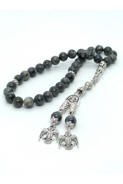 Spectrolite (Labradorite) Prayer Beads, with Tassel Featuring a Seljuk Eagle Figure...
