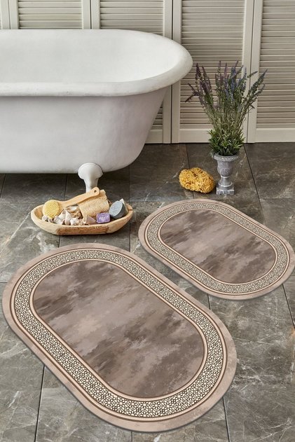 Kaymaz Tabanlı Yıkanabilir 2 Li Set 60x100 50x60 Banyo Halısı Banyo Paspası Klozet Takımı