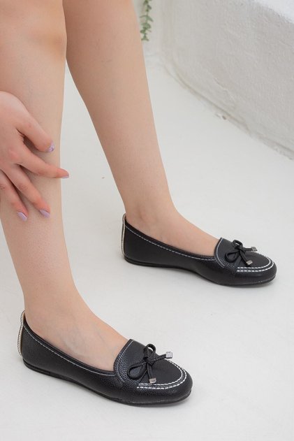 Women's Black Ballerina Flats Orthopedic Soft Non-Slip Sole Lightweight Daily Casual Classic Leather Shoes