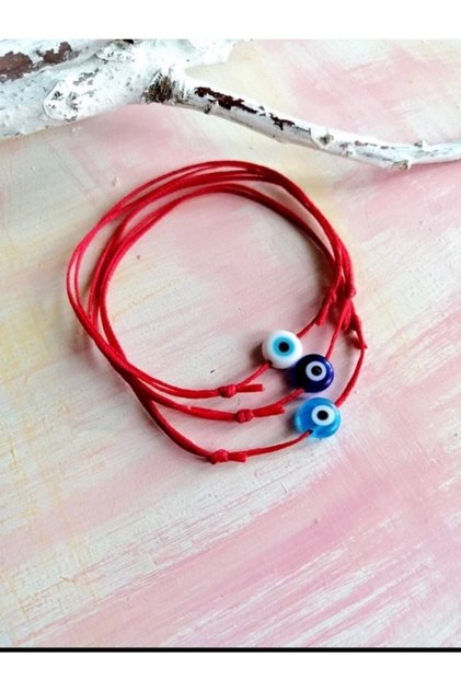 Glass Evil Eye Beaded Red String Bracelet - White