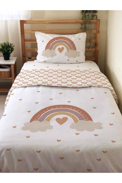 Double-Sided Rainbow Patterned Sheetless 2-Piece Set Printed Single Duvet Cover Set White
