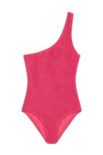 Girls' Crinkled Textured One-Shoulder Swimsuit