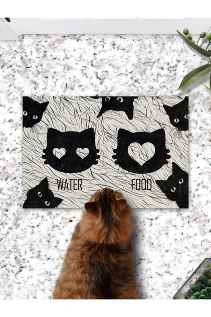 Black Cats Kedi Köpek Mama Eğitim Paspası Ve Beslenme Altlığı