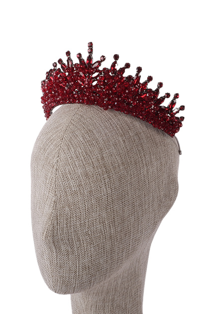 Crystal Stone Bridal Henna Wedding Crown with Stone Bead Decoration in Burgundy