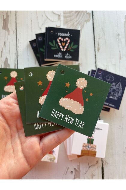 New Year's Card 5.5 Cm. Happy New Year (PERFORATED) - 50 Pieces