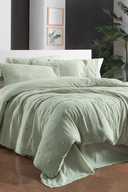 Latina Green Muslin Duvet Cover - Double, 100% Cotton, Mood Comfort Set