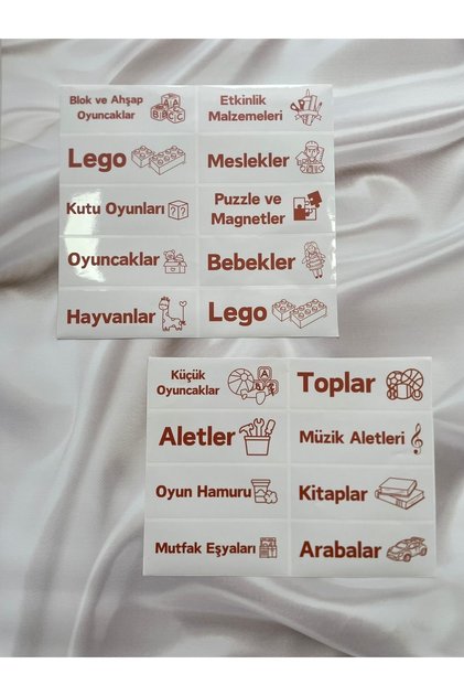 Toy Cabinet Category Label - Toy Box Organizer Transparent Label Brown Printed - 18 Pieces