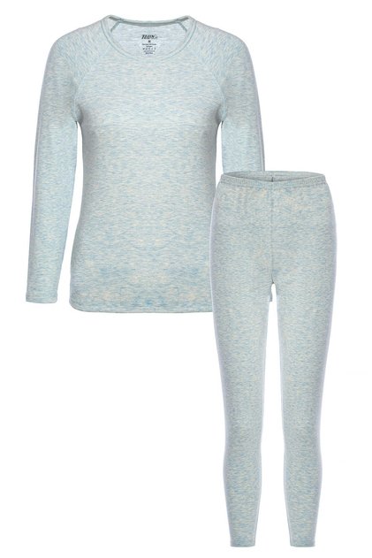 Women's Cotton Stretch Fabric Fleece-Lined Thermal Underwear Bottom Top Set Cotton Stretchy Light Blue Melange 8290