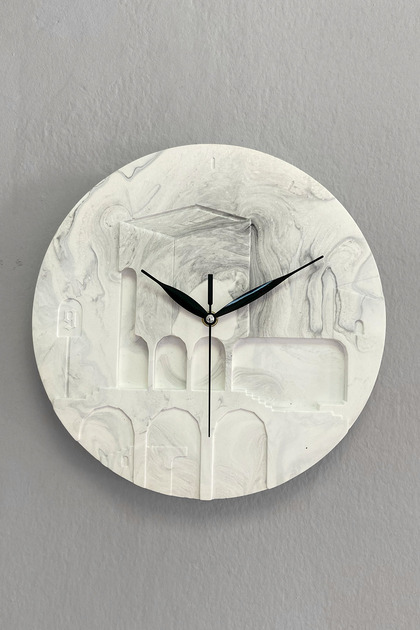 Round Duvar Saati Mermer Desen