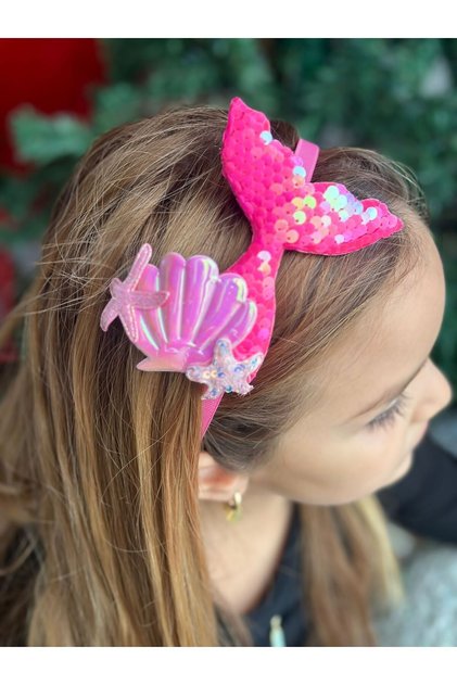 Trend giant big bright neon pink sequined silvery mermaid tail shell star crown women's children's crown
