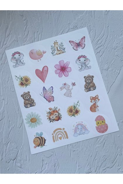Mixed Cute Label Set - Opaque Sticker - Plain Round Cut 3.5 cm- (2 Sets / 40 Pieces)