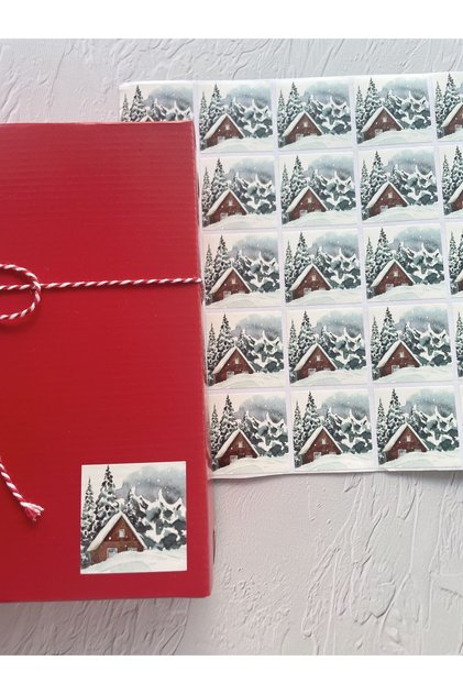 Winter Themed Square Model Opaque Sticker/Label - 5 cm. - 50 Pieces
