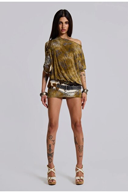 VARSTHREE Ophidian Devore - Sleeping Mini Backless Dress- Trendyol