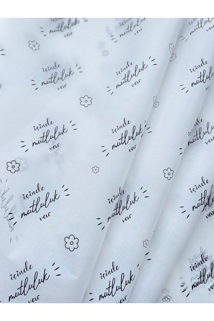 There's Happiness Inside / White Tissue Paper with Black Pattern / Packaging Paper - 30 Pieces / 50x70 cm.