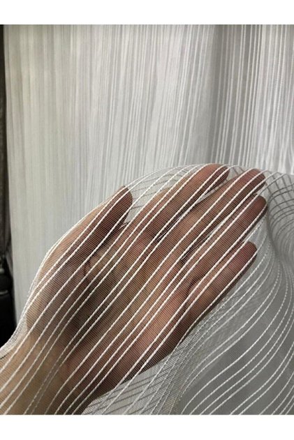 Ütü Istemez Keten Çizgili Petek Üstü Desen Salon Mutfak Balkon Perdesi 1x2 Seyrekpileli Tül Perde