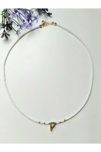 White Beaded Letter Necklace
