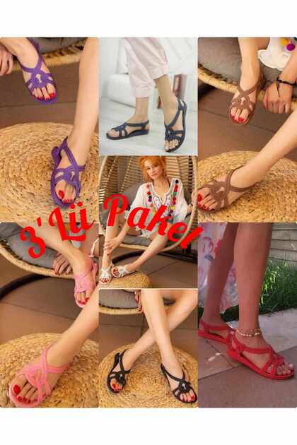 3-Piece Mixed Color Non-Slip Sole Soft Flexible Airblow Bathroom Balcony Beach Street Sandals