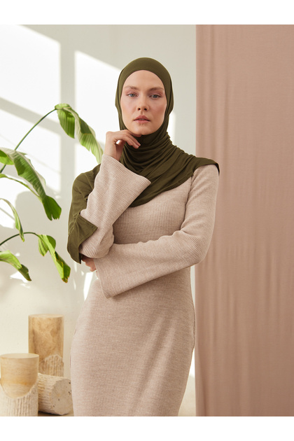 Small Practical Premium Jersey Shawl | Color: Dark Olive Green | Chin Stitched | Size: Young-Child | Hijab