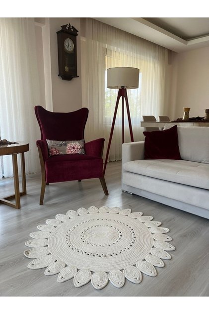 Jüt Hasırlı El Örgüsü Kilim Halı Hasır Yuvarlak Halı Yuvarlak Kilim Jüt Örme