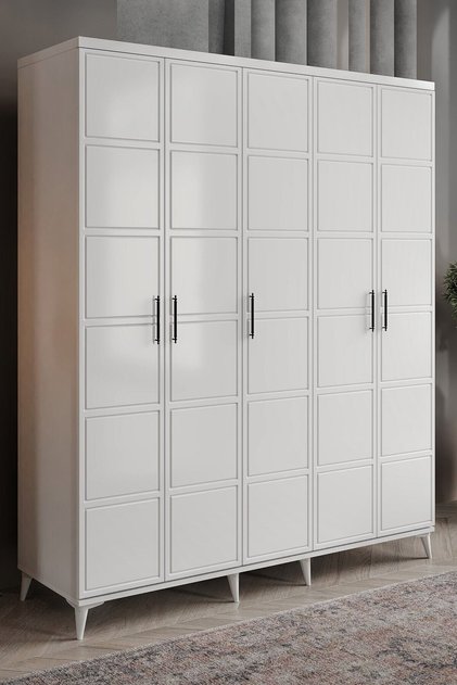 Ücretsiz Montaj Milano 5 Kapaklı Komple Mdf Beyaz Gardırop