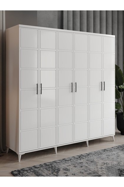 Ücretsiz Montaj Milano 6 Kapaklı Komple Mdf Beyaz Gardırop